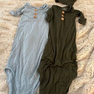 Caden Lane Newborn Pajamas Sleep Sacks - Light Blue and Olive